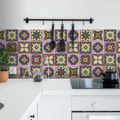 Συμμετρικό mandala μοτίβο, Backsplash, Αυτοκόλλητα πλακάκια, 30 x 120 εκ. (50406)