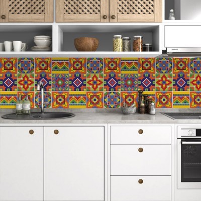 Houseart Μεξικάνικο Ταλαβέρα μοτίβο, Backsplash, Αυτοκόλλητα πλακάκια, 30 x 120 εκ.