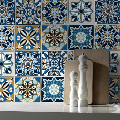 Blue spanish pattern, Backsplash, Αυτοκόλλητα πλακάκια,