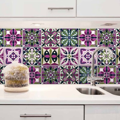 Houseart Πολύχρωμο contrast retro μοτίβο, Backsplash, Αυτοκόλλητα πλακάκια, 30 x 120 εκ.