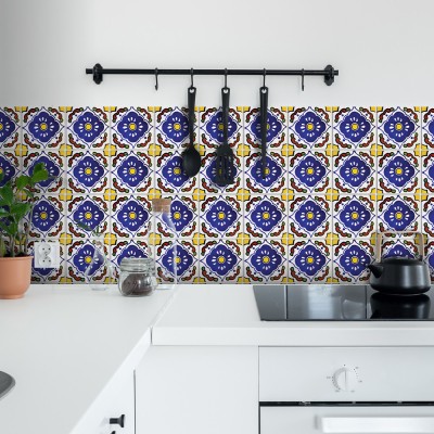 Houseart - ΣΗΜΑΝΤΙΚΟ: Σε περίπτωση διαφοράς τιμής από το κατάστημα ισχύει παντα και μόνο η τιμή του καταστήματος Vintage μοτίβο Μωβ-Κόκκινο-Κίτρινο, Backsplash, Αυτοκόλ