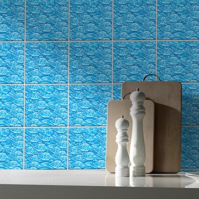 Μοτίβο Μεσογειακό γαλάζιο, Backsplash, Αυτοκόλλητα πλακάκια, 30 x 120 εκ. (50471)