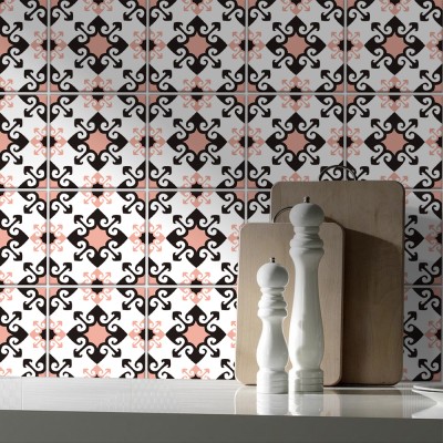Houseart Ιταλικό μοτίβο ροζ-μαύρο, Backsplash, Αυτοκόλλητα πλακάκια, 30 x 120 εκ.