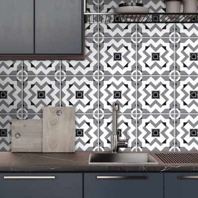 Μοντέρνο Μοτίβο γκρι-άσπρο-μαύρο, Backsplash, Αυτοκόλλητα πλακάκια, 30 x 120 εκ.