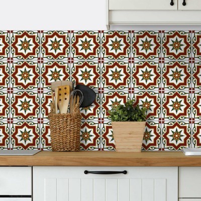 Floral Μοτίβο κόκκινο-πράσινο-χρυσό, Backsplash, Αυτοκό