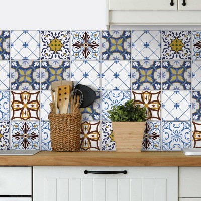 Houseart Contrast retro πολύχρωμο μοτίβο, Backsplash, Αυτοκόλλητα πλακάκια, 30 x 120 εκ.