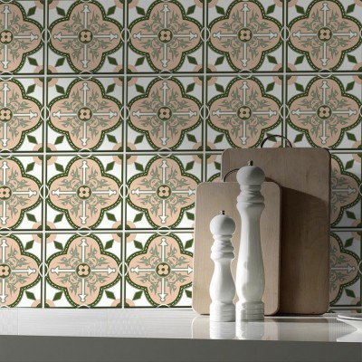 Houseart Μοτίβο abstract ροζ-πράσινο, Backsplash, Αυτοκόλλητα πλακάκια, 30 x 120 εκ.