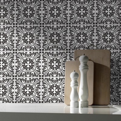 Μοντέρνο ασπρόμαυρο μοτίβο, Backsplash, Αυτοκόλλητα πλακάκια, 30 x 120 εκ.