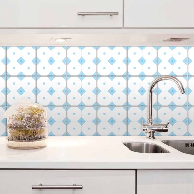 Houseart - ΣΗΜΑΝΤΙΚΟ: Σε περίπτωση διαφοράς τιμής από το κατάστημα ισχύει παντα και μόνο η τιμή του καταστήματος Σχέδιο Ρόμβος γαλάζιο-άσπρο, Backsplash, Αυτοκόλλητα πλ