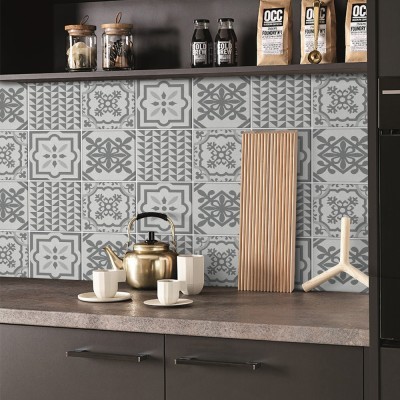 Vintage μοτίβο σε γκρι αποχρώσεις, Backsplash, Αυτοκόλλητα πλακάκια, 30 x 120 εκ.