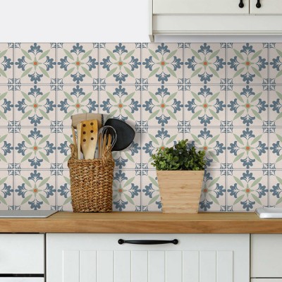 Ρετρό Μοτίβο σκούρο μπλε-ανοιχτό πράσινο, Backsplash, Α