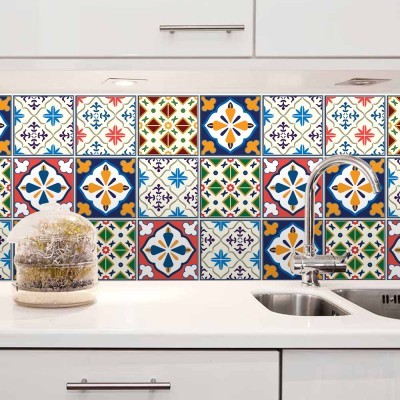 Μεξικάνικο πολύχρωμο μοτίβο, Backsplash, Αυτοκόλλητα πλακάκια, 30 x 120 εκ.