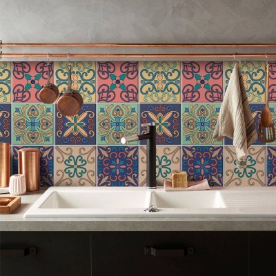 Retro πολύχρωμο μοτίβο, Backsplash, Αυτοκόλλητα πλακάκι