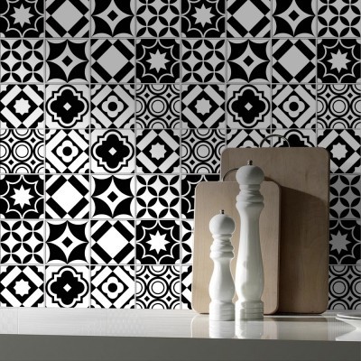 Μοντέρνο ασπρόμαυρο γεωμετρικό μοτίβο, Backsplash, Αυτοκόλλητα πλακάκια, 30 x 120 εκ.