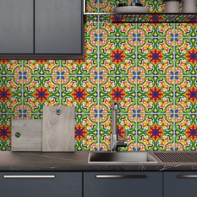 Πολύχρωμο ιταλικό floral μοτίβο, Backsplash, Αυτοκόλλητα πλακάκια, 30 x 120 εκ. (49906)