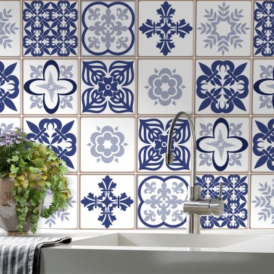 Πορτογαλικό azulejos μοτίβο, Backsplash, Αυτοκόλλητα πλακάκια, 30 x 120 εκ. (49910)