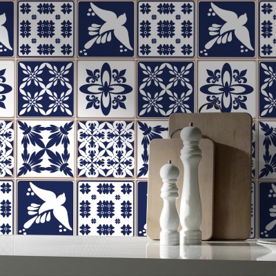 Houseart Πορτογαλικό ισπανικό μοτίβο, Backsplash, Αυτοκόλλητα πλακάκια, 30 x 120 εκ.