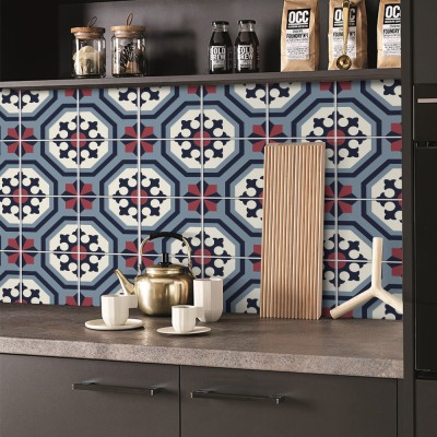 Vintage μοτίβα μπλε-κόκκινο, Backsplash, Αυτοκόλλητα πλ