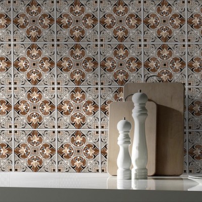 Πορτογαλικό azulejos μοτίβο καφέ-γκρι, Backsplash, Αυτοκόλλητα πλακάκια, 30 x 120 εκ. (50161)