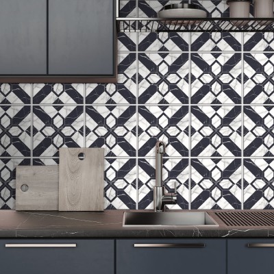 Houseart - ΣΗΜΑΝΤΙΚΟ: Σε περίπτωση διαφοράς τιμής από το κατάστημα ισχύει παντα και μόνο η τιμή του καταστήματος Ιταλικό Μοτίβο Ασπρόμαυρο, Backsplash, Αυτοκόλλητα πλακ
