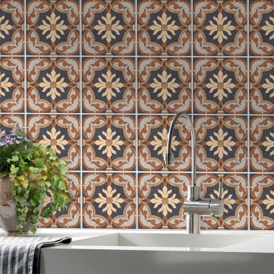 Πορτογαλικό ισπανικό μοτίβο Πορτοκαλί-Κίτρινο, Backsplash, Αυτοκόλλητα πλακάκια, 30 x 120 εκ.