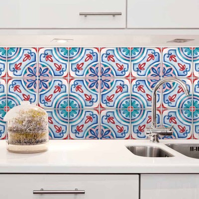 Πορτογαλικό floral azulejos μοτίβο, Backsplash, Αυτοκόλλητα πλακάκια, 30 x 120 εκ. (50142)