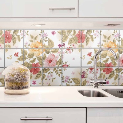 Παλιό μοτίβο με λουλούδια, Backsplash, Αυτοκόλλητα πλακάκια, 30 x 120 εκ.