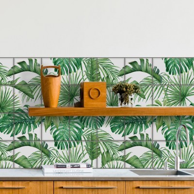 Διακόσμηση παιδικού δωματίου House Art - ΣΗΜΑΝΤΙΚΟ: Σε περίπτωση διαφοράς τιμής από το κατάστημα ισχύει παντα και μόνο η τιμή του καταστήματος Πράσινα Φύλλα, Backsplash, Αυτοκόλλητα πλακάκια, 30 x 1