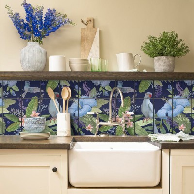 Φλοράλ μοτίβο με παπαγαλάκια, Backsplash, Αυτοκόλλητα π