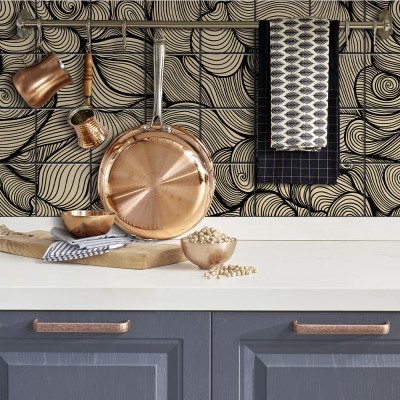 Κυματιστές μαύρες γραμμές, Backsplash, Αυτοκόλλητα πλακάκια, 30 x 120 εκ.