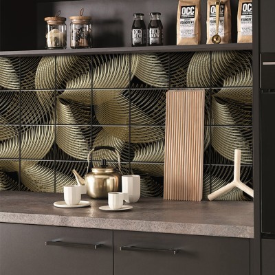 Τρισδιάστατες χρυσές γραμμές, Backsplash, Αυτοκόλλητα πλακάκια, 30 x 120 εκ.
