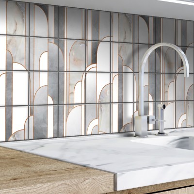 Μοτίβο με μαρμάρινα σχήματα, Backsplash, Αυτοκόλλητα πλακάκια, 30 x 120 εκ.