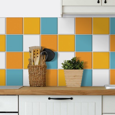 White – Light blue – Light orange – Butter cup, Backsplash, Αυτοκόλλητα πλακάκια, 30 x 120 εκ. (50514)