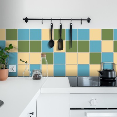 Houseart Light blue - Pesto - Ivory, Backsplash, Αυτοκόλλητα πλακάκια, 30 x 120 εκ.