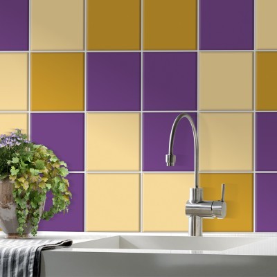 Houseart Ivory - Mustard - Violet, Backsplash, Αυτοκόλλητα πλακάκια, 30 x 120 εκ.