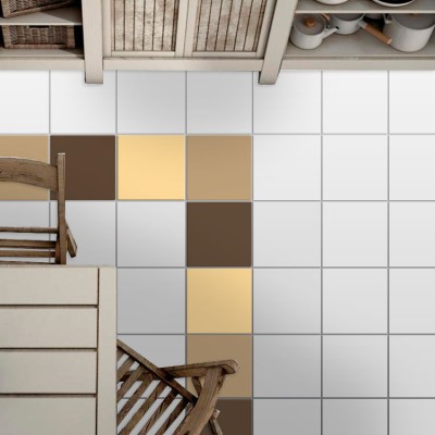 Houseart Silk grey - Sepia Brown - Ivory (8 τεμάχια), Δαπέδου, Αυτοκόλλητα πλακάκια, 10 x 10 εκ.