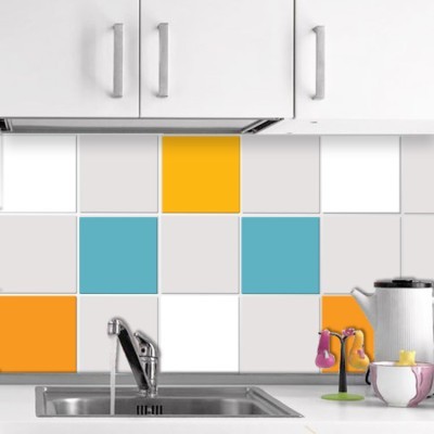 Houseart White - Light blue - Light orange - Butter cup (8 τεμάχια), Τοίχου, Αυτοκόλλητα πλακάκια, 10 x 10 εκ.