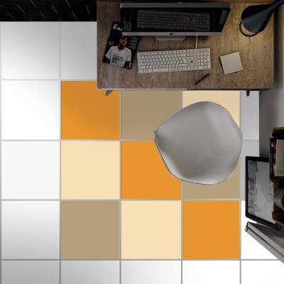 Houseart Silk grey - Antique white - Light orange (6 τεμάχια), Δαπέδου, Αυτοκόλλητα πλακάκια, 10 x 10 εκ.