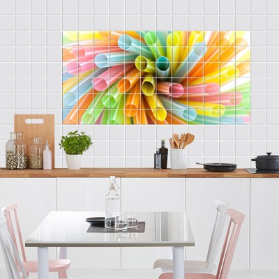 Houseart - ΣΗΜΑΝΤΙΚΟ: Σε περίπτωση διαφοράς τιμής από το κατάστημα ισχύει παντα και μόνο η τιμή του καταστήματος Πολύχρωμα καλαμάκια, Τοίχου, Αυτοκόλλητα πλακάκια, 120