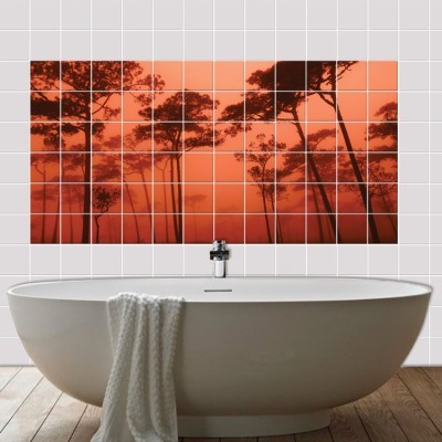 Ηλιοβασίλεμα στο δάσος, Τοίχου, Αυτοκόλλητα πλακάκια, 1