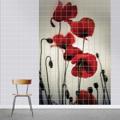 Houseart Παπαρούνες, Τοίχου, Αυτοκόλλητα πλακάκια, 130 x 190 εκ.