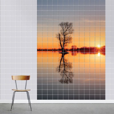 Houseart - ΣΗΜΑΝΤΙΚΟ: Σε περίπτωση διαφοράς τιμής από το κατάστημα ισχύει παντα και μόνο η τιμή του καταστήματος Ηλιοβασίλεμα στη λίμνη, Τοίχου, Αυτοκόλλητα πλακάκια, 1