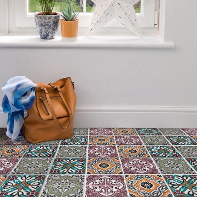 Houseart - ΣΗΜΑΝΤΙΚΟ: Σε περίπτωση διαφοράς τιμής από το κατάστημα ισχύει παντα και μόνο η τιμή του καταστήματος Πολύχρωμο vintage μοτίβο (8 τεμάχια), Δαπέδου, Αυτοκόλλ