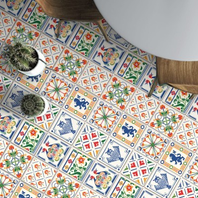 Floral μοτίβο με ζώα (8 τεμάχια), Δαπέδου, Αυτοκόλλητα 