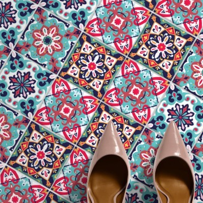 Houseart Πολύχρωμο contrast retro μοτίβο (8 τεμάχια), Δαπέδου, Αυτοκόλλητα πλακάκια, 10 x 10 εκ.