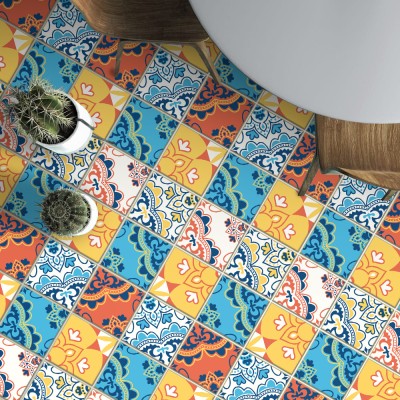 Houseart - ΣΗΜΑΝΤΙΚΟ: Σε περίπτωση διαφοράς τιμής από το κατάστημα ισχύει παντα και μόνο η τιμή του καταστήματος Πολύχρωμο ισπανικό μοτίβο (8 τεμάχια), Δαπέδου, Αυτοκόλ