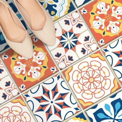 Houseart Ισπανικό ομοιογενές μοτίβο (8 τεμάχια), Δαπέδου, Αυτοκόλλητα πλακάκια, 10 x 10 εκ.