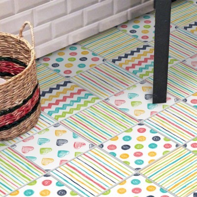 Houseart Πολύχρωμο μοτίβο με γραμμές και σχέδια (8 τεμάχια), Δαπέδου, Αυτοκόλλητα πλακάκια, 10 x 10 εκ.