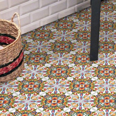 Houseart Πολύχρωμο συμμετρικό μοτίβο (8 τεμάχια), Δαπέδου, Αυτοκόλλητα πλακάκια, 10 x 10 εκ.