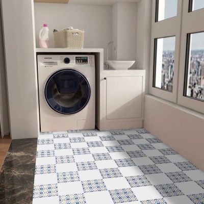 Houseart Μοτίβα σε μπλε-κίτρινο-γαλάζιο (8 τεμάχια), Δαπέδου, Αυτοκόλλητα πλακάκια, 10 x 10 εκ.